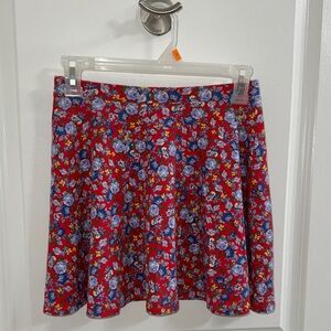 Forever 21 Red and Blue Floral Skater Skirt